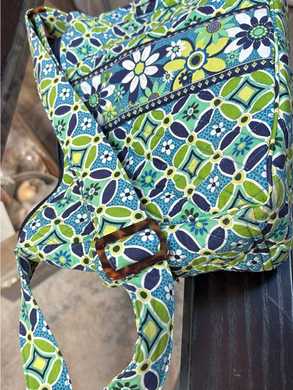 Vera Bradley Quilted Crossbody and wallet in Blue & Green Floral Geometric Print